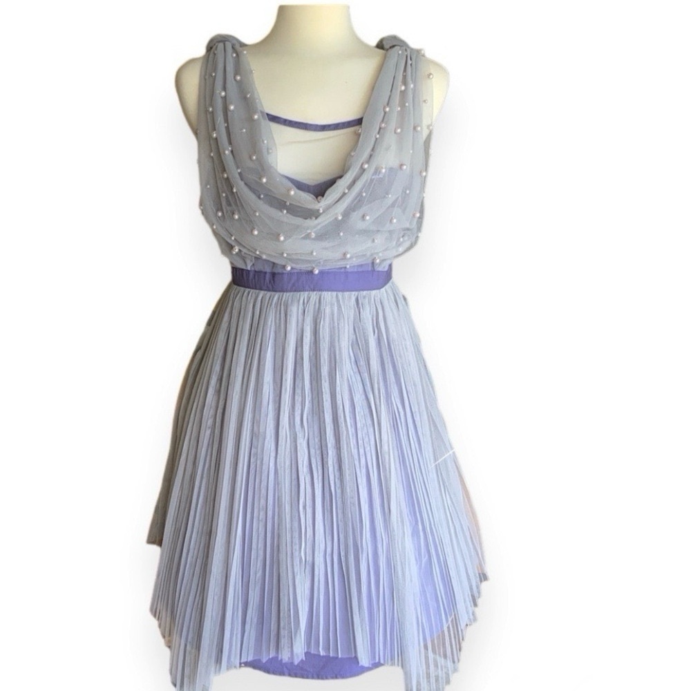 Ryu Dress Pearls and Tulle Draped Neckline L